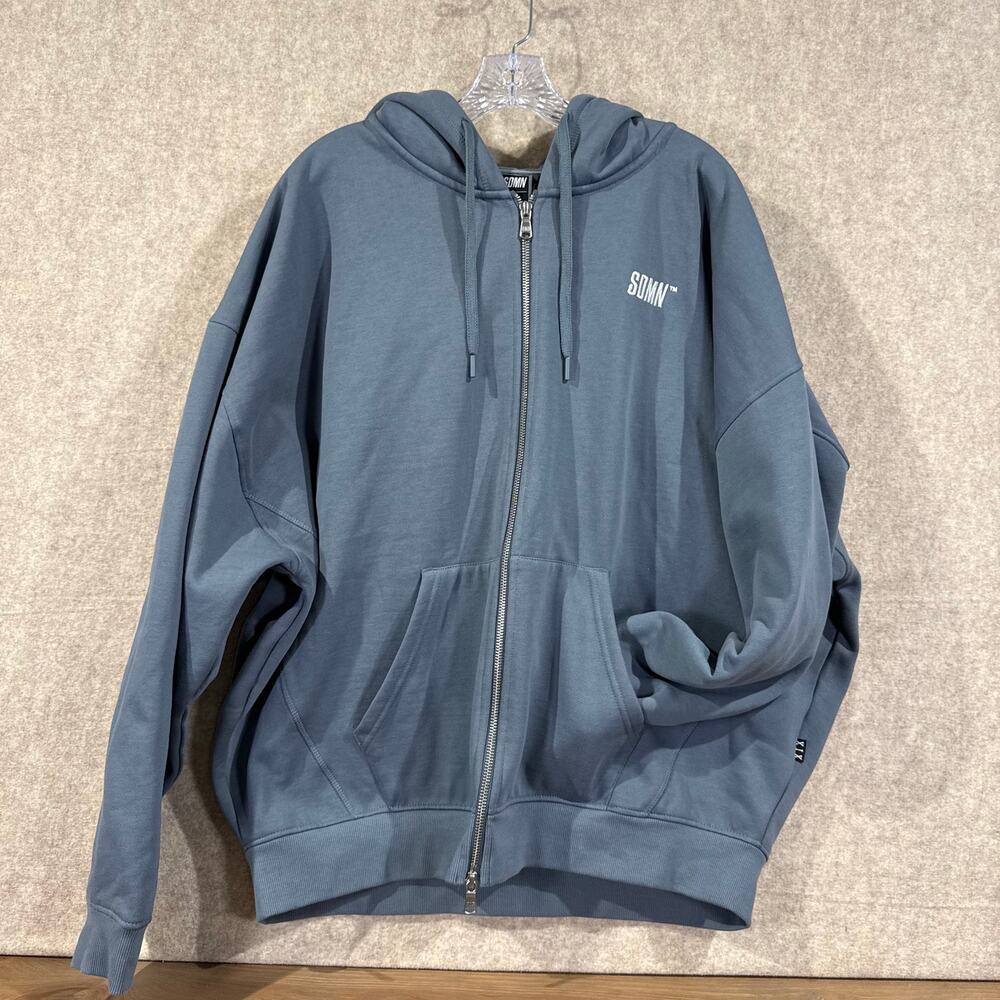 Official SDMN Sidemen XIX World Zip Hoodie Blue Gray Embroidered - 2XL